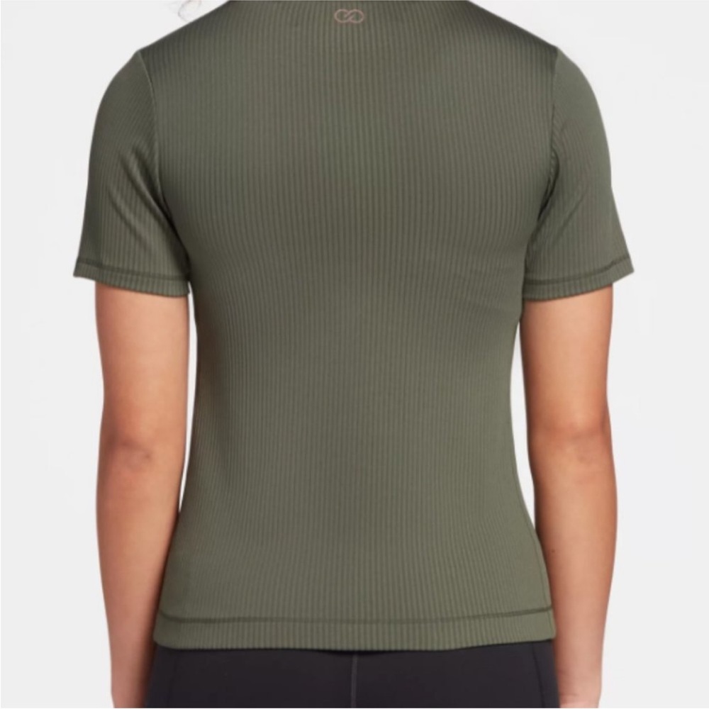CALIA by Carrie Underwood Rib Tee Womens Fitted Short Sleeve Olive Green - Picture 2 of 7